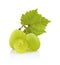 Photo of some grapes with leaves isolated on white