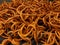 Photo of stacks of rubber bands against a black background