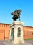 Photo of the statue of the Russian warrior and the Kremlin towers