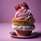 photo of strawberry cupcake ice cream on plate