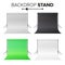 Photo Studio Hromakey Set Vector. Modern Photo Studio. Black, White, Green Backdrop Stand Tripods. Realistic 3D Template