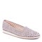 A photo of stylish women\\\'s gray leather slip-on with embossing and perforation