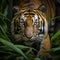 Photo Sumatran tiger in closeup, stalking prey with jungle ambiance