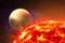 Photo of the sun in space. Close up view of a burning sun in space. Plasma Background. 3d illustration