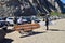 Photo of Surfers with their retro Surfboards at Morro Bay Rock in Ca. March 2021