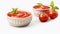 Photo of three small white bowls filled with tomato sauce