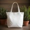 photo a tote bag mockup display with a small plat background