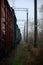 Photo of the train on rainy cloudy weather with shallow depth of fiel