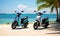 Photo of two motor scooters parked on a sandy beach