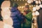 Photo of two people retired couple hold mugs drink hot cocktail cozy newyear spirit chatting midnight wear mittens coat