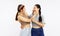 Photo of Two Young asian women in concept of lgbt couple on white color background