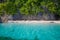 Photo Untouched Tropical Beach in Bali Island. Summer Season Caribbean Ocean. Blue Water. Horizontal Picture.