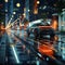 Photo Urban sustainability Electric car on futuristic photovoltaic road at night