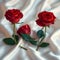 Photo Valentines charm red roses on white satin cloth background