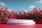 Photo Valentines Day concept Empty podium on red roses background