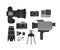 Photo and video camera, icons set in flat style.Photographer kit vector illustration.