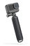 Photo and video lightweight black action camera with monopod on white background