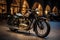 A photo of a vintage car or motorcycle displayed in a museum or gallery setting.