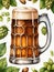 Photo Of Watercolor Collection Beer Mug And Bottle Of Beer, Hops And Malts, Hand Painted Oktoberfest Design Element. Generative AI