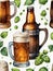 Photo Of Watercolor Collection Beer Mug And Bottle Of Beer, Hops And Malts, Hand Painted Oktoberfest Design Element. Generative AI