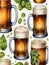 Photo Of Watercolor Collection Beer Mug And Bottle Of Beer, Hops And Malts, Hand Painted Oktoberfest Design Element. Generative AI