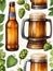 Photo Of Watercolor Collection Beer Mug And Bottle Of Beer, Hops And Malts, Hand Painted Oktoberfest Design Element. Generative AI