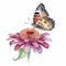 Photo watercolor painting of a butterfly with a flowers