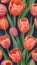 Photo Of Watercolor Tulips Set, Salmon Tulips, Coral Delicate Flowers. Generative AI