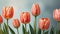 Photo Of Watercolor Tulips Set, Salmon Tulips, Coral Delicate Flowers. Generative AI