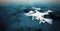 Photo White Matte Generic Design Modern Remote Control Drone action camera Flying in Sky under Water Surface. Ocean