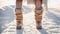 Photo of winter boots standing weather a snowy road outdoor cold fashion walk footwear