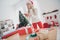 Photo of young cheerful girl happy positive smile make picture cellphone present box eve time advent indoors