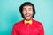 Photo of young happy excited crazy amazed gentleman with bow tie see huge sale discount isolated on teal color