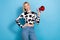 Photo of young optimistic funny girl wear trendy dalmatian print crop top proclaim announce black friday isolated on