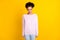 Photo of young unhappy afro american angry woman bad mood negative isolated on yellow color background