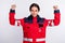 Photo of young woman paramedic first aid medicine help show hand power hero isolated over white color background