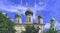 Photoart pictures of old towers of ancient orthodox church of Pereslavl - Zalesskiy in summer