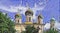 Photoart pictures of old towers of ancient orthodox church of Pereslavl - Zalesskiy in summer