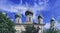 Photoart pictures of old towers of ancient orthodox church of Pereslavl - Zalesskiy in summer