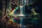 photogenic rainbow over tranquil waterfall in serene forest setting