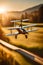 A photograph capturing the essence of nostalgia and adventure, as a model airplane soars through a scenic countryside, painted by