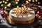 A photograph capturing the exquisite beauty of Christmas cakes adorned with intricate sugar snowflakes, sparkling with a touch of