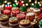 A Photograph capturing the festive cheer, close-up on delectable Christmas mini cakes