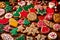 A Photograph capturing the mouthwatering symphony of colors and shapes as Christmas cookies adorn a whimsical display, evoking