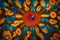 A photograph capturing the vibrant plumage of exotic birds, their wings outstretched in a kaleidoscope of colors against a sun-