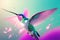 photograph of flying hummingbird blue green color. ai generative