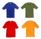 Photograph of four blank t-shirts,