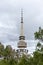 Photograph of a large telecommunications tower in trees