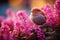 photograph of purple flowers with a small bird