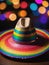 Photograph Of Rainbow Sombrero With Lights For May Festivities. Generative AI